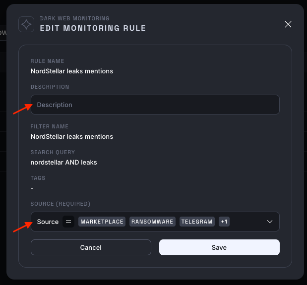 Editing monitoring rule