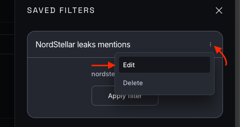 Edit or Delete filters