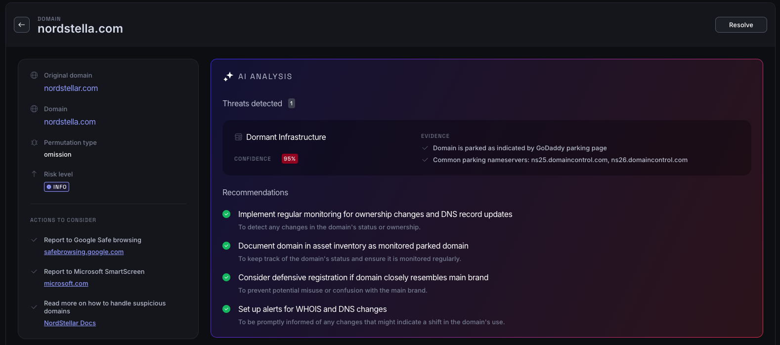 Domain Squatting detailed view